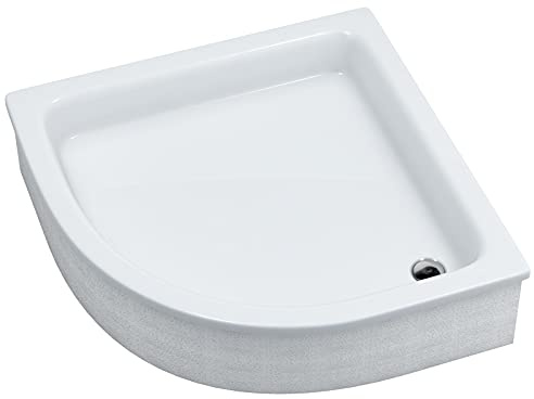 Sellon24® Duschwanne mit Träger Weiß Stabil Glatt Dusche Styroporträger Duschkabine Duschtasse Acryl Viertelkreis R55 Sanitäracryl Befliesbar Tief (80x80x26 R55)