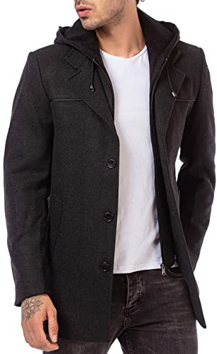 RED BRIDGE Cappotto da uomo Elegante e sportivo Giacca lunga con cappuccio Grigio scuro S