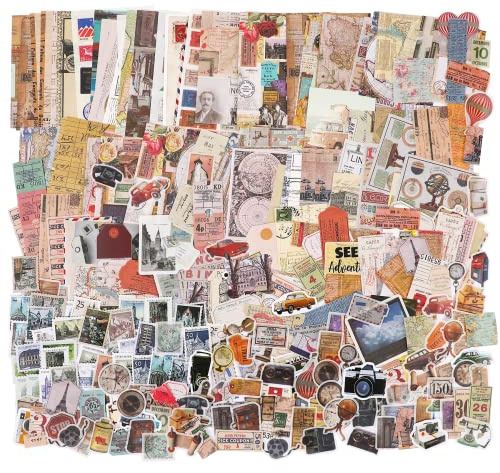 324 Pcs Vintage Scrapbook Ephemera Decoupage Paper Supplies Junk Journal Sticker Kit for Art Journaling Bullet Journals Retro Collage Craft Notebooks Album(World Travel)
