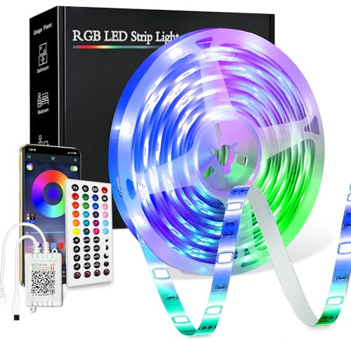 LED-remsa 20 m, PSTAR Bluetooth LED-remsa RGB 24 V med IR-fjärrkontroll app kontrollerbart musikläge, ljuskedja/-band, musik/röstsynkronisering för belysning av hemmet, fest, kök