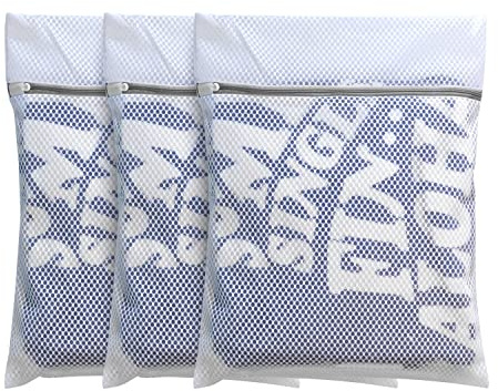 3 Stück Premium-Wäschesäcke mit Wabenmuster, für Feinwäsche mit Reißverschluss, Reiseaufbewahrung, Organisationsbeutel, Kleidung, Waschbeutel für Blusen, Strumpfwaren, Hosen, 40x50cm (3M, weiß)