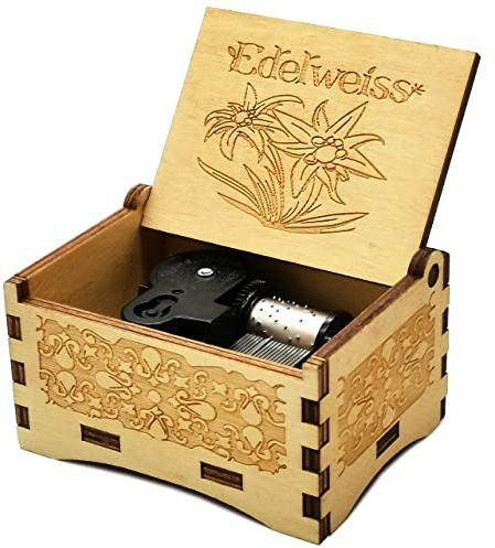 Micteney Edelweiss caja de música, caja de música de madera juego edelweiss, Laser grabado Clockwork Driven, regalos Edelweiss para mujeres/niños (Edelweiss)