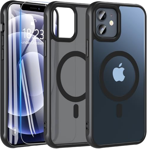 Kuaguozhe für iPhone 12/iPhone 12 Pro Hülle für MagSafe, Magnetische Handyhülle mit Schutzfolie, Stoßfest Schutzhülle für iPhone 12/12 Pro (Schwarz)