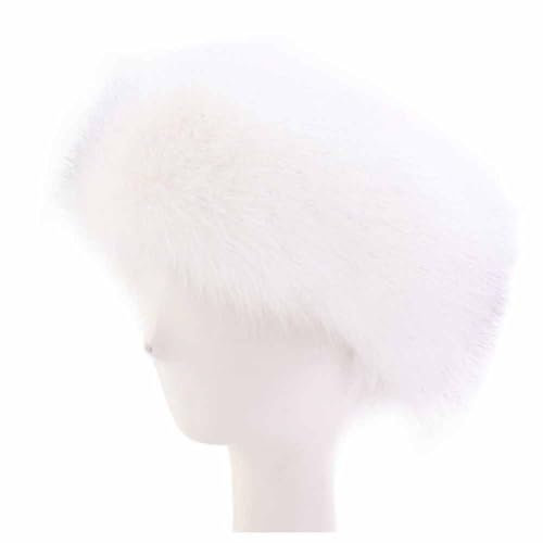 SHTGOI Damen Pelzmütze Faux Fuchs Fell Stirnband Warm Kunstpelz Fellmütze Flauschige Schneemütze Wintermütze Plüsch Weich Stirnband Hut für Outdoor-Aktivitäten in kalten Wintergebieten Weiß