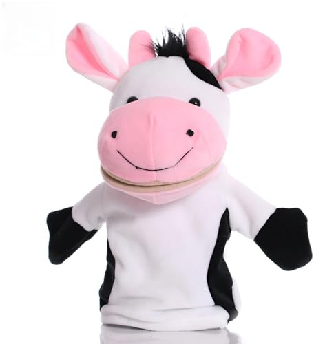 Proumhang Marionnettes à Main pour Enfants,Marionnettes Douces en Peluche d'animaux de Zoo pour Enfants,Garçons et Filles,Grandes Bouches Mobiles Vache 25cm