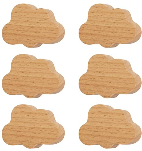 MOROBOR 6er-Set Holzknöpfe in Wolkenform mit einem Loch aus Buchenholz - Holz-Schrankgriffe für Schränke - Knöpfe für Kommode mit Schrauben und Expansionsrohr