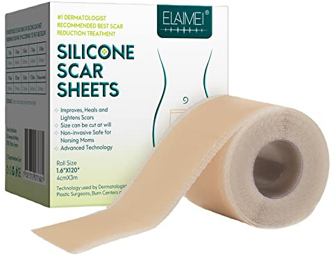 Cerotti Cicatrizzanti, MKNZOME Fogli Cicatriziali in Silicone, Cerotti Silicone Cicatrici Fogli Professionali per Cicatrici causate da Cesareo, Chirurgia, Ustioni,Cheloidi, Acne (4cm*300cm)