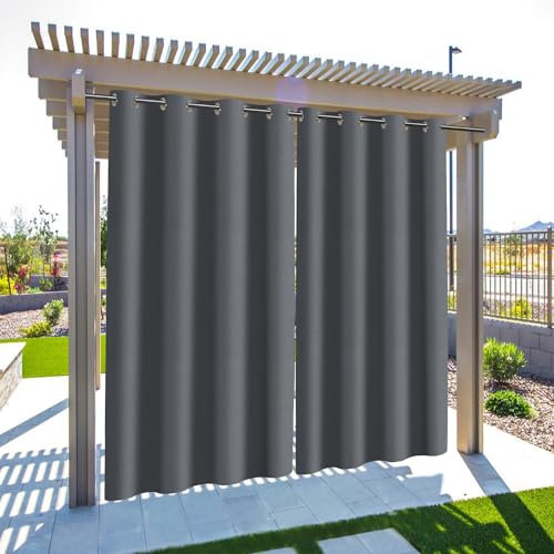 Daromigo Outdoor Vorhang Wetterfest, Garden Outdoorvorhänge mit Ösen(1.6 inch), Outdoor Vorhänge Grau Sichtschutz Sonnenschutz 254x213CM (HxB) für Terrasse, Balkon, Pavillon,2 Stück