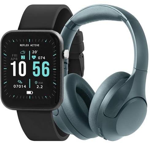 Reflex Active Montre intelligente série 13 avec bracelet noir et casque de studio sans fil avec suppression du bruit