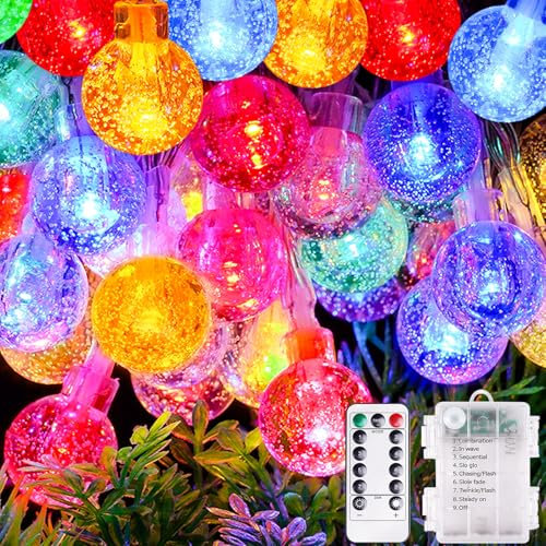 AUAUY LED Globe Fairy Lights, 10M 100 String Lights with Remote, Battery Powered 8 Modes Globe Fairy Lights, Outdoor Indoor String Fairy Lights for Christmas Balcony Gazebo Garden Camping (Colorful)