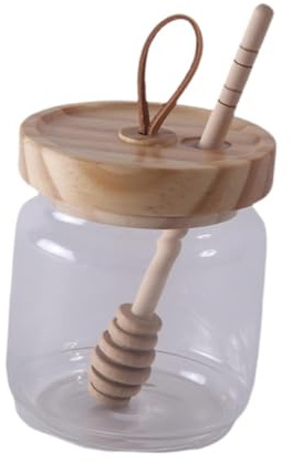 MagiDeal Récipient de stockage de miel Pot de miel avec couvercles et cuillère en bois Récipient de miel Pot de verre pour sirop Fête de mariage, Couvercle En Pin