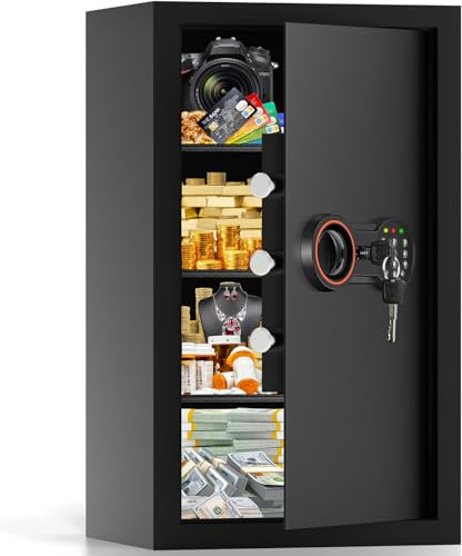 85L Extra Großer Feuerfester Safe Tresor für Zuhause, Tresor Feuerfest Wasserdicht mit Schlüssel, Sensor-Licht und 3 Abnehmbares Regale, Anti-Theft Safe Tresore für Geld, Dokument, Medizin