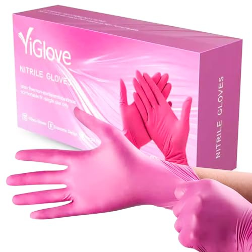 APEXIA Disposable Nitrile Examination Gloves - Heavy Duty, Multi-Purpose, Single Use Medical - Latex Free & Powder Free Pink - Box of 100 (Large)