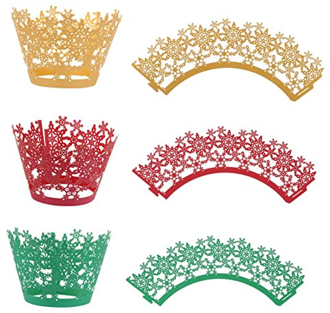 PHENOFICE 36pcs Hollow Snowflake Cake Collar Wrappers Winter Party Decorations for Cupcake Cake Decorations Elegant Dessert Wraps