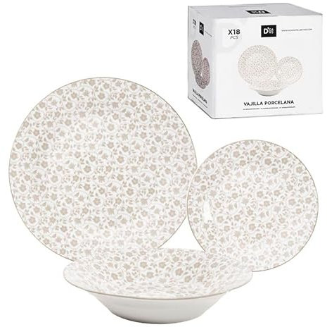 ROCKING GIFTS Juego de Vajilla de Cocina 18 Piezas Flor Beige