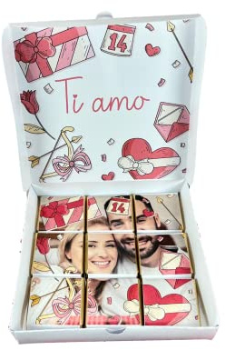 Scatola con 9 Cioccolatini Personalizzati | Foto e Cornice a Scelta, Fondenti o al Latte, Regalo San Valentino, Per Fidanzata, Moglie o Amante