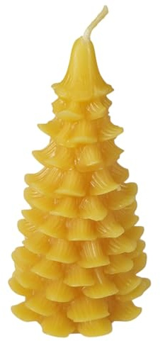 Bienenwachskerze Tannenbaumkerze 9,5 cm Weihnachten Stufen — handgegossener Wachs-Baum mit Rüschen-Relief, Made in Germany
