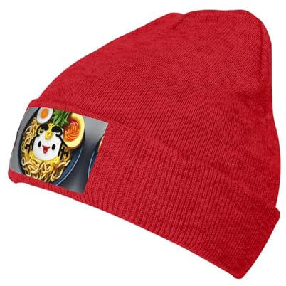 Gorro de punto con estampado de ramen, diseño de huevera, suave, cálido, para hombres y mujeres, gorro de punto, multifuncional, elegante, Rojo -, talla única