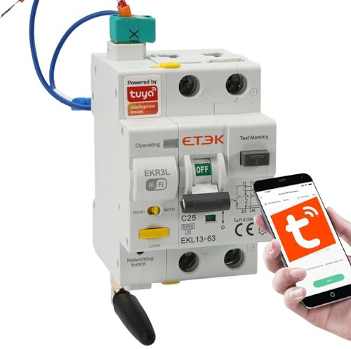Diferencial Magnetotérmico Rearmable WiFi 25A 30mA Tipo A 2P - RCBO | Incluye cables, Superinmunizado, Control remoto por WiFi, rearme automático, protección diferencial y magnetotérmica
