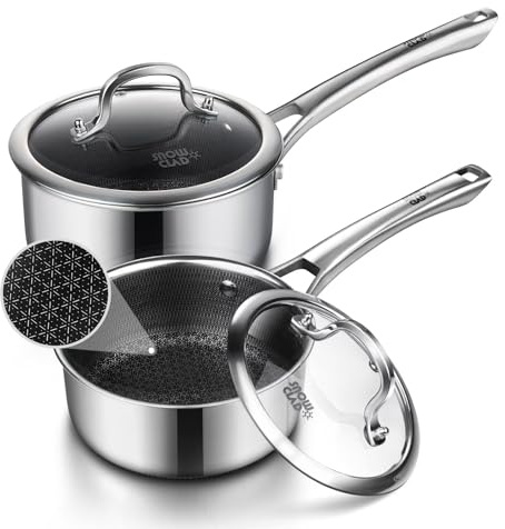 Sauce pan with lid,1.5 Quart & 2.5 Quart Hybrid Nonstick Sauce pans set, Stainless Steel cookware,non stick Pots PFOA Free,Works on Induction,Ceramic and Gas Cooktops