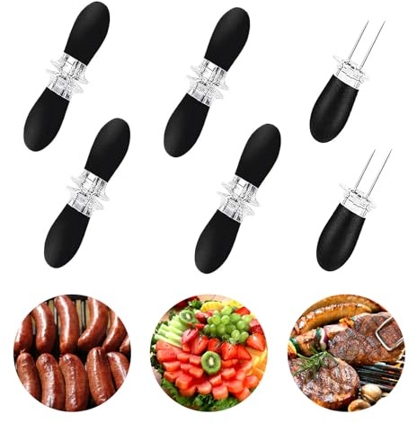 10 Stück Maiskolben Spieße, Maiskolben Halter, Grillzubehör Edelstahl Mais Spieße Food Fruit Forks, Tragbar Praktisch Mais Piekser Grillen Picknick Küche Gartenparty (Schwarzer)