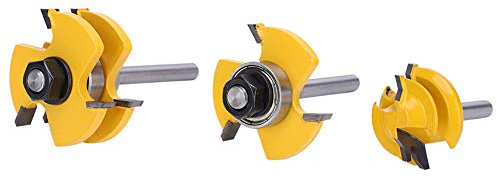 Stile Router Bit Set 45° - Woodworking Cutter Tool for Edging, Trimming, Grooving, and Texturing - 3Pcs Set with 3 Teeth T‑Shaped 1/4 Shank