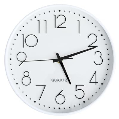 SURPN Reloj de Pared silencioso de 20,3 cm, Funciona con Pilas, Moderno y Decorativo Redondo para Oficina, hogar, baño, Cocina, Dormitorio y Escuela - Blanco
