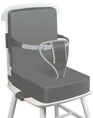 SitzerhöHung Stuhl Kind, Stuhlkissen Kinder PU, 36x32x10 cm (Dunkelgrau) | Waschbar Sicherheitsgurt Verstellbar SitzerhöHung Stuhl, Geeignet FüR Kinder Im Alter Von 1+ Jahren