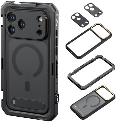 SMALLRIG Mobile Video Cage für iPhone 17 Pro Max, mit Handyhülle, TPU-Softrahmen, T-Mount und 17-mm-Objektiv-Rückplatte mit Gewinde, Handy-Videohalterung für Videografie, Flagship Edition – 5543