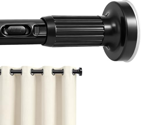ZYKORT Tension Curtain Rod 39-122 In (3.3-10Ft), Heavy Duty Long Curtain Rods No Drilling for Window, Shower Curtain Rod for Bathroom, Adjustable Outdoor Tension Rod for Patio, Never Rust, Black