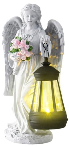 Générique Lumière Solaire Ange | Sculpture Fantaisiste en Résine,Ange Commémoratif avec pour Jardin Devant de Maison Porche Cimetière Patio Tombe Décoration Extérieure