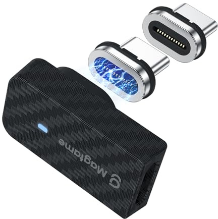 Magtame Adattatore USB-C Magnetico Quadrato 90° 240 W, 40 Gbps, 2 Punte | 24 pin,Magnete forte, ricarica 5 A, video 4K/60Hz, riduce pieghe e strattoni; per smartphone USB-C, tablet, laptop e hub.