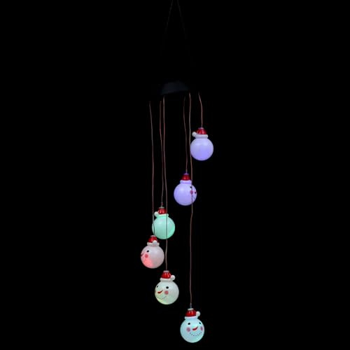 Angoily Carillon Éolien Solaire LED Étanche Bonhomme de Neige Lampe Solaire Suspendue Multicolore à Changement de Couleur Décoration Extérieure Jardin Terrasse Éclairage Automatique