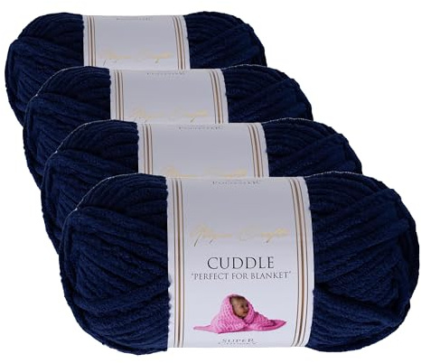 Utopia Crafts Ovillo Lana de Chenilla Gruesa Para Crochet y Tejer a Mano Navy Blue, 100 g/60 m, Esponjosa, Suave, Ideal Principiantes. Lavable a Máquina, Alternativa a Lana Animal (Paquete de 4)