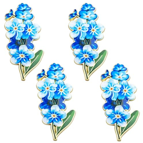 4 Pcs Forget Me Not Brooch, Delicate Floral Pin Badge for Women, Elegant Floral Ladies Brooches for Lapel Decorations, Charming Accessories for Blouses and Jackets