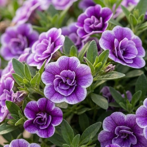 Bedwen Calibrachoa 'Cabaret Special Double Purple Bicolour' Plug Plant x4 – Million Bells Purple-Blue Flowering Summer Bedding Plants for Hanging Baskets
