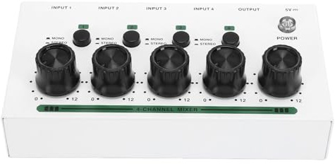 banapoy 4 Channel Headphone Amplifier, 4 Channel Stereo Amplifier, Mini Earphone Splitter with 1/ Inch Input Output, for Sound Mixer Guitar Studio Stage