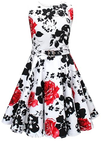 BlackButterfly Vestido Niña Audrey, Blanco y Rojo, 7-8 Años