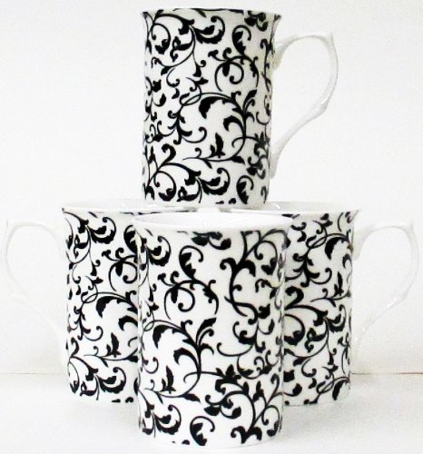 fromeuropewithlove Venetian Mugs Set of 4 Fine Bone China Castle White Mugs Hand Decorated in the UK