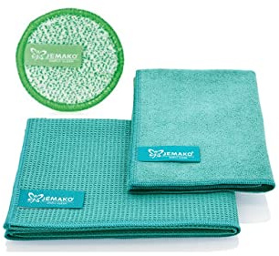 JEMAKO 3er Set Trockentuch mittel 45x60 cm Profituch klein 35x40 cm Duopad grün mini Ø 9,5 cm (Türkis)