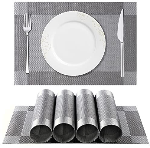 Tischset, Platzset 6er set Rutschfest Abwaschbar PVC Abgrifffeste Hitzebeständig Platzdeckchen für Zuhause Restaurant Speisetisch（Braun / Silber）