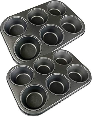 2 x Simpa 6 Cup Muffin Tin – Non Stick Teflon Coating – Made from Carbon Steel – Dishwasher Safe - 26 cm x 18 cm x 3cm
