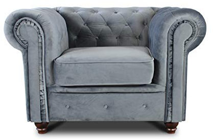 Sessel Chesterfield Asti - Couch, Couchgarnitur, Couchsessel, Loungesessel, Stühl, Holzfüße - Glamour Design, Velours (Grau (Velvet 10))