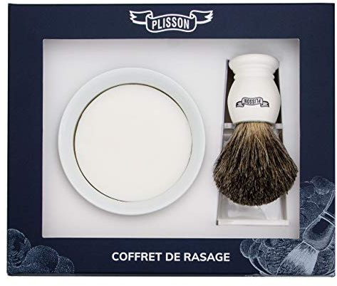 Plisson - Cofanetto per rasatura con pennello, colore: Bianco perlato