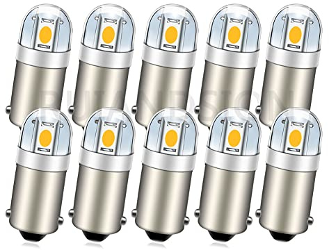 Ruiandsion Ampoule LED BA9S 12V blanc chaud pour tableau de bord | 10PCS ampoules BA9 12V blanc chaud,éclairage à 360°omnidirectionnel,remplacement direct des ampoules d'origine pour véhicules