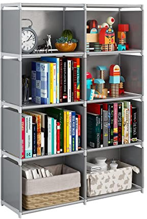 JIUYOTREE Organizador de Almacenamiento de Armario de 5 Niveles con Tela en la Parte Posterior, estantería de Cubos modulares de Doble Fila, Sala de Estar, Sala de Estudio, Dormitorio, Gris