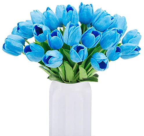 HAOSHICS, Tulipani artificiali, tulipani olandesi finti, realistici al tatto, fiori per bouquet, in lattice, decorazione per matrimoni, casa, hotel, feste, giardino, multicolori, 10 pezzi (blu)