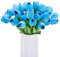 HAOSHICS, Tulipani artificiali, tulipani olandesi finti, realistici al tatto, fiori per bouquet, in lattice, decorazione per matrimoni, casa, hotel, feste, giardino, multicolori, 10 pezzi (blu)