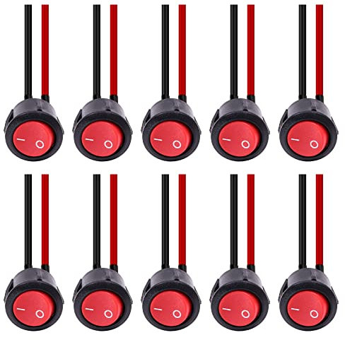 YnGia 10pcs interrupteur à bascule, interrupteur à bouton-poussoir momentané rond Mini interrupteur à bascule marche/arrêt étanche 12V pour voiture, bateau, application domestique,avec fils pré-soudés
