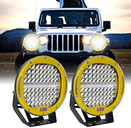 Willpower 2pcs Focos 9 Pulgadas 23cm 294W LED Spotlight 12V 24V Luz Trabajo IP67 Impermeable Antiniebla para Tractor 4x4 Coche Camión Barco Off Road ATV UTV SUV 4WD Amarillo
